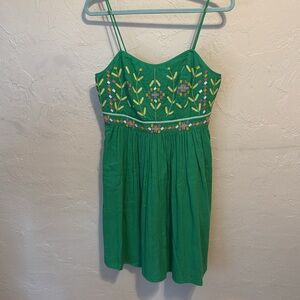 ba&sh Kika Green Dress with Colorful Embroidery. New without tags. Never worn!